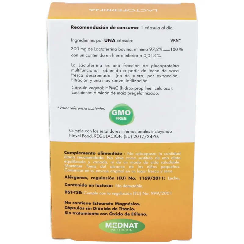 Mednat lactoferrina 200mg 30caps | Farmacia Barata