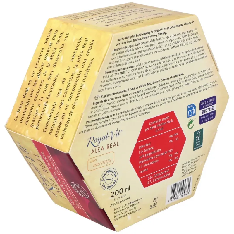 Jalea real royal vit ginseng 1000mg taurina 20amp | Farmacia Barata