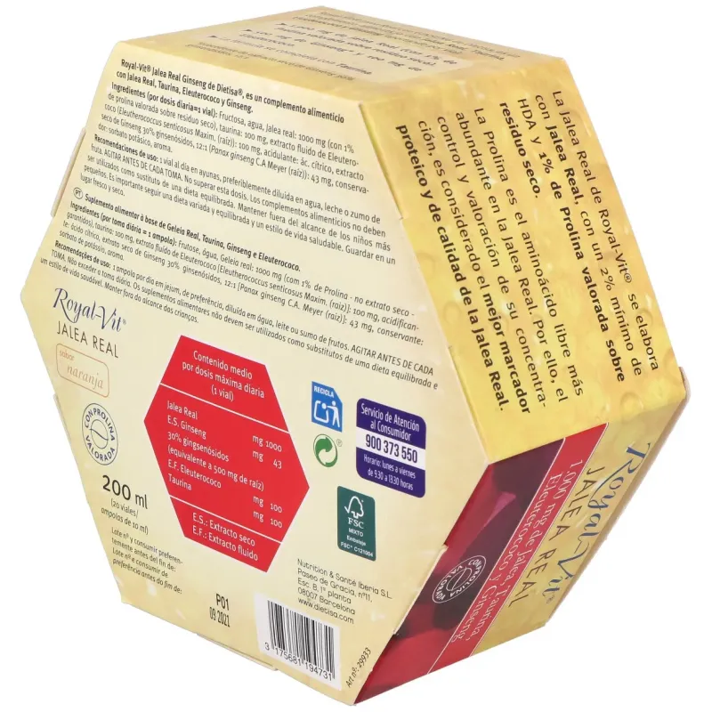 Jalea real royal vit ginseng 1000mg taurina 20amp | Farmacia Barata