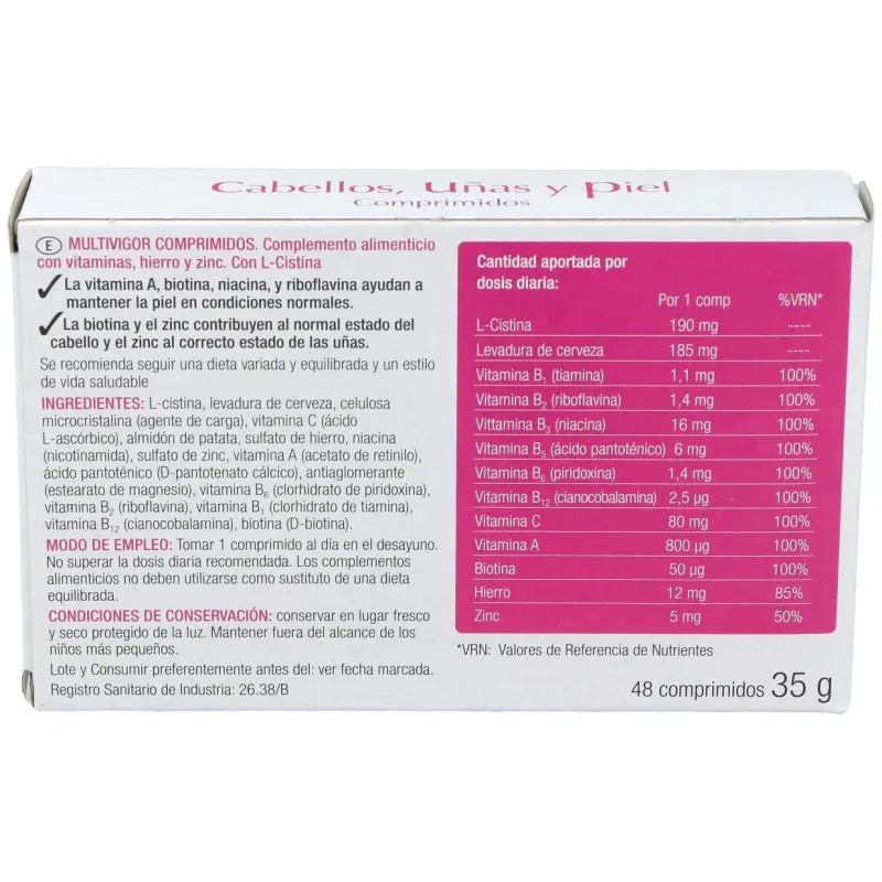 Multivigor cabello uñas y piel 48comp. | Farmacia Barata