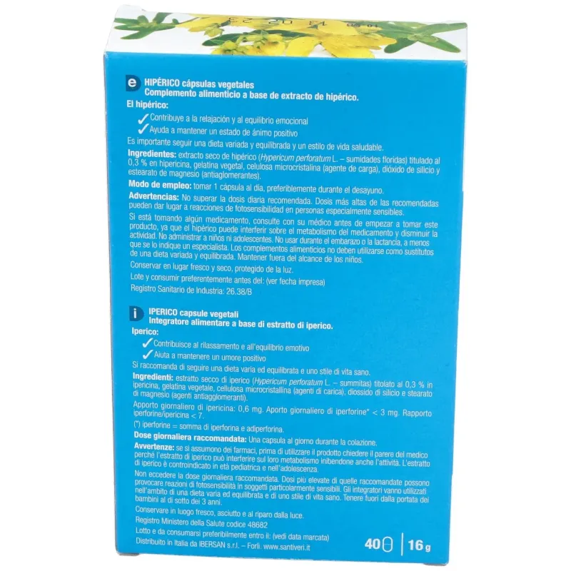 Santiveri plantas fit hipérico 40caps | Farmacia Barata