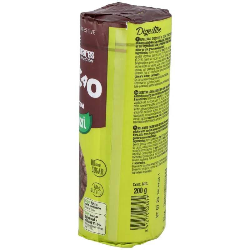 Galletas digestive cacao 0% azucares 200gr. | Farmacia Barata