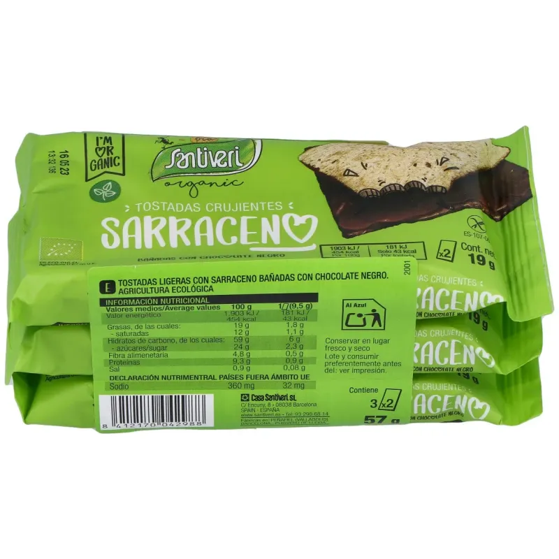 Tostadas trigo sarraceno choco negro 6ud. | Farmacia Barata