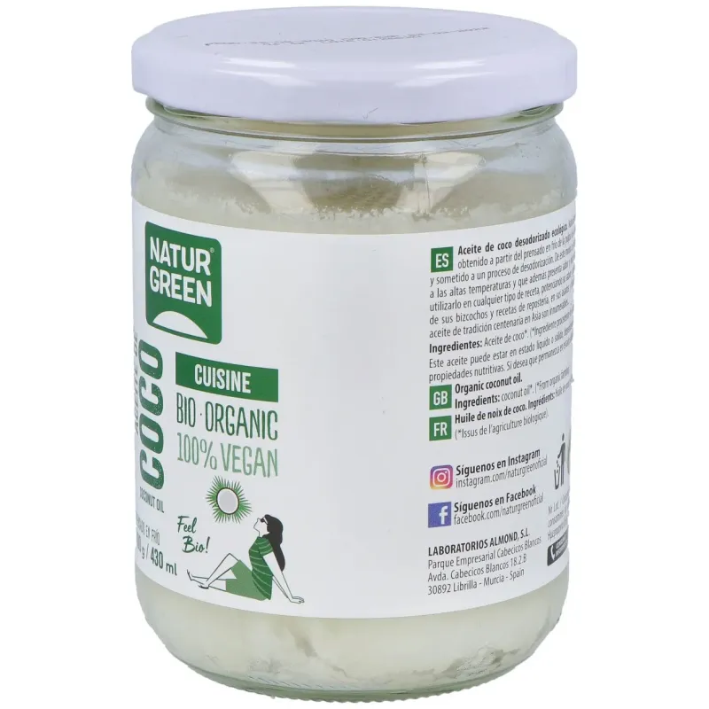 Naturgreen aceite de coco cuisine bio 430ml/400g | Farmacia Barata