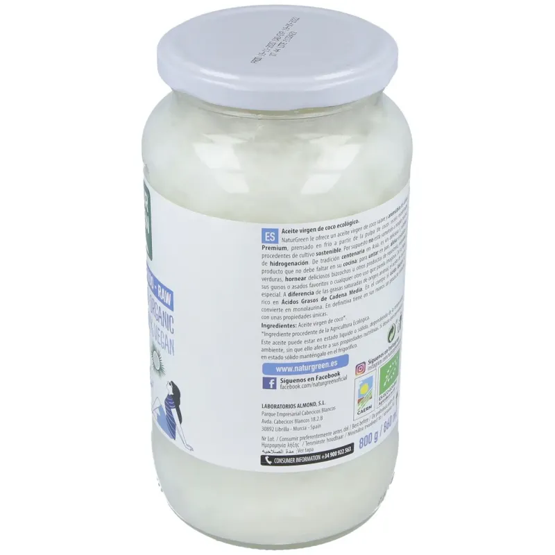 Aceite virgen de coco 1ª presion frio 800gr. bio | Farmacia Barata