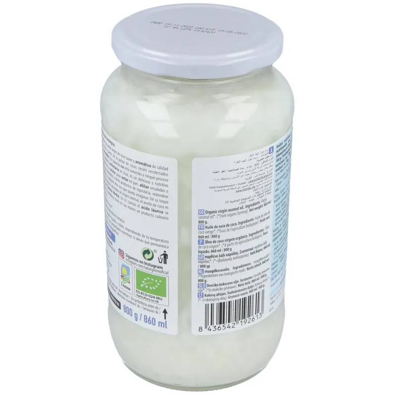Aceite virgen de coco 1ª presion frio 800gr. bio | Farmacia Barata