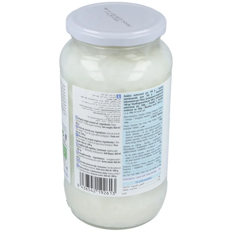 Aceite virgen de coco 1ª presion frio 800gr. bio | Farmacia Barata