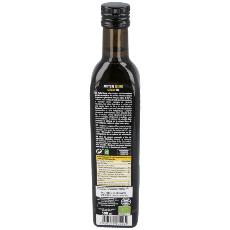 Naturgreen aceite ecológico de sésamo 500 ml | Farmacia Barata