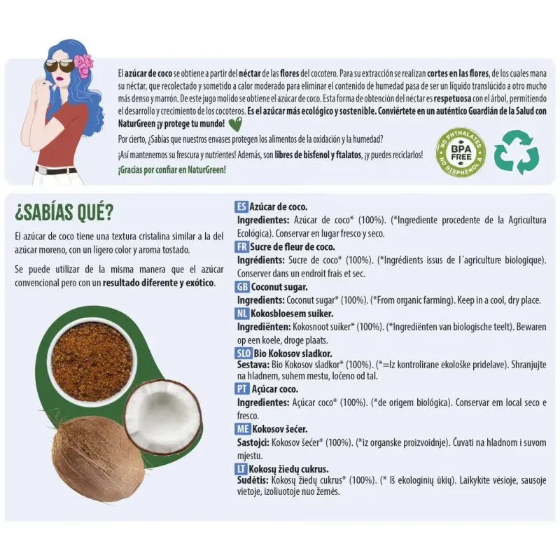 Naturgreen azúcar de coco bio 300g | Farmacia Barata