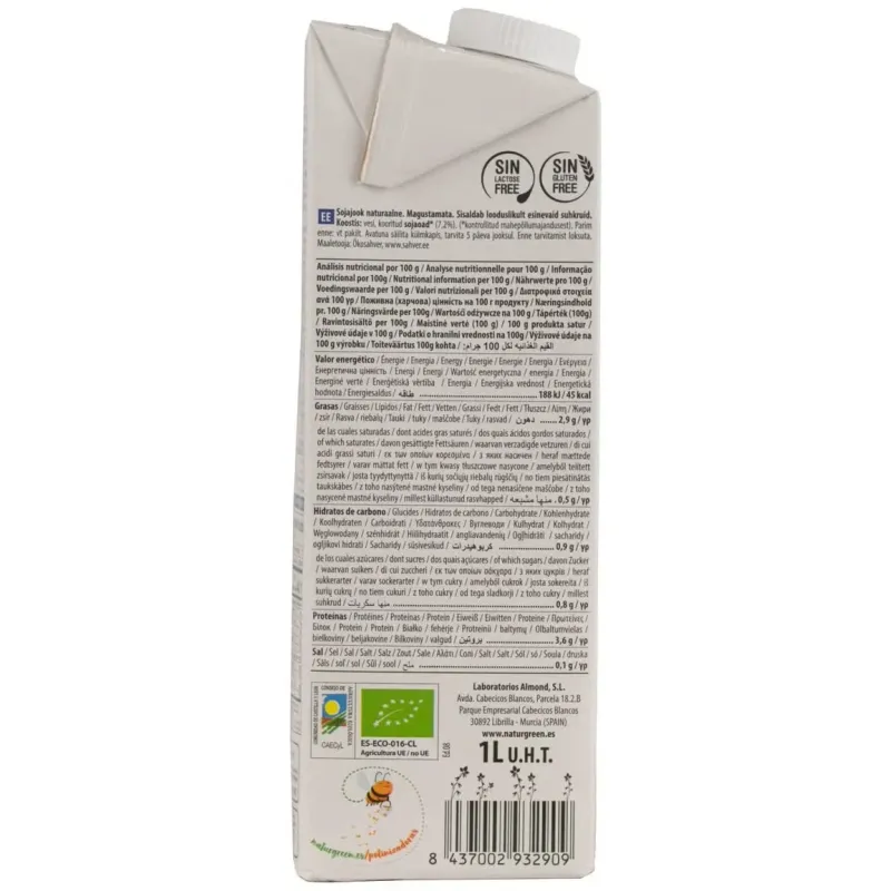 Naturgreen bebida ecológica de soja natural 1 l | Farmacia Barata