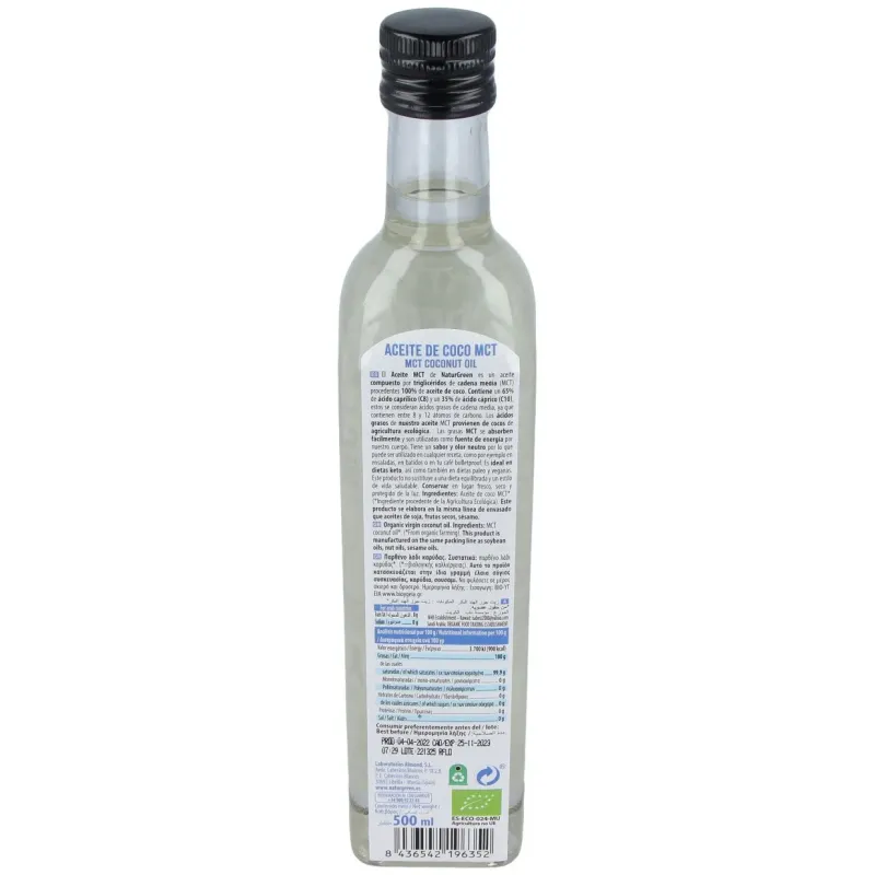 Naturgreen aceite de coco mct bio 500ml | Farmacia Barata