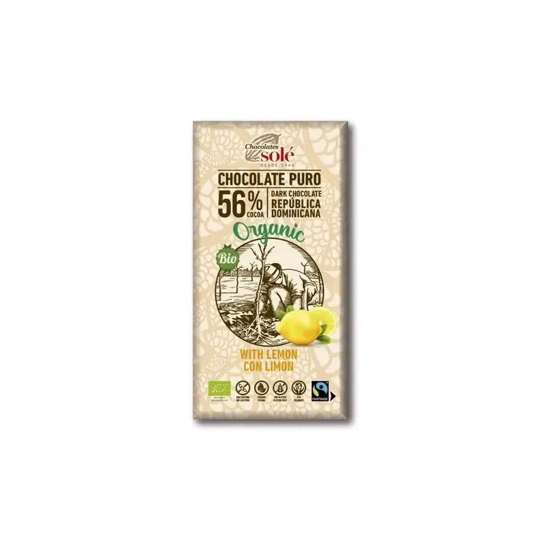 Chocolates sole chocolate negro vegano 56% con limon 100g | Farmacia Barata Chocolates sole chocolate negro vegano 56% con limon 100g | Farmacia Barata