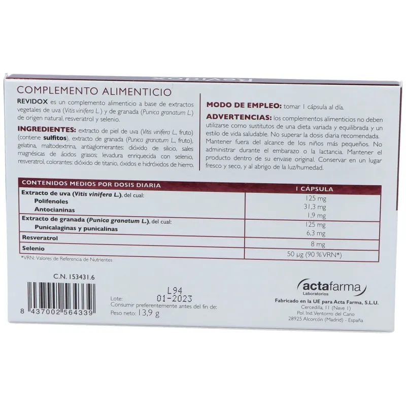 Revidox 30cap. | Farmacia Barata