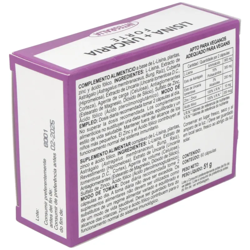 Integralia lisina + uncaria forte 60caps | Farmacia Barata