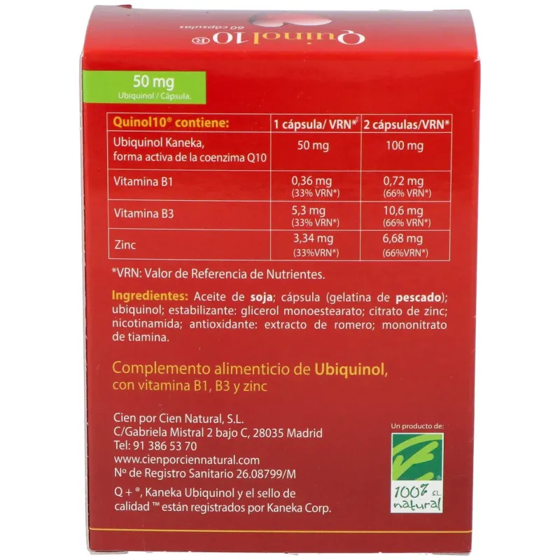 100% natural quinol10 50mg 60caps | Farmacia Barata