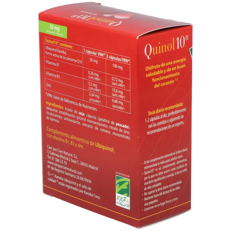 100% natural quinol10 50mg 60caps | Farmacia Barata