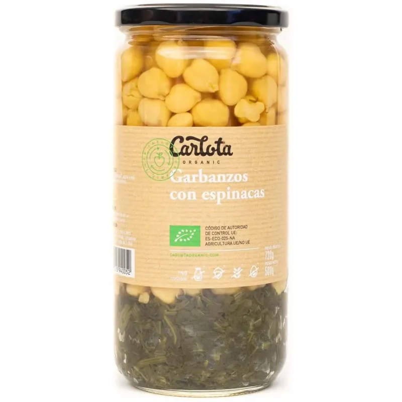 Carlota organic garbanzos con espinacas 720g | Farmacia Barata