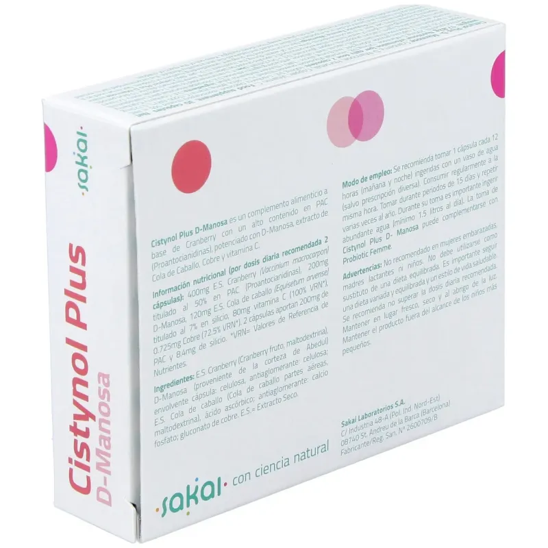Sakai cistynol plus d-manosa 30caps | Farmacia Barata