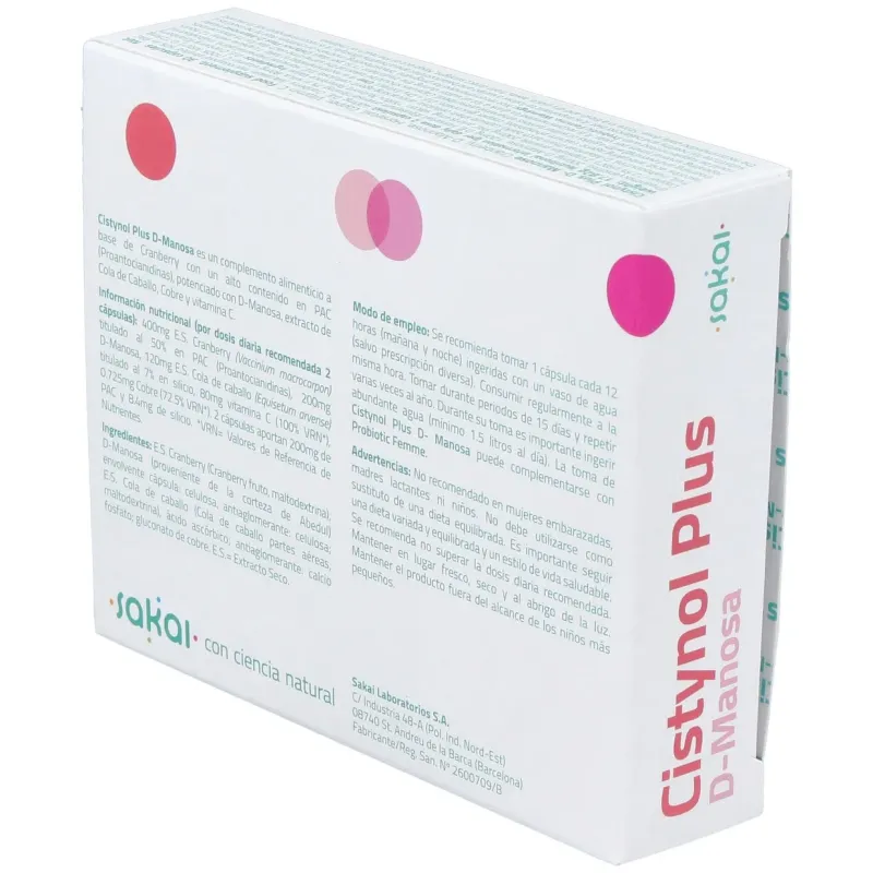 Sakai cistynol plus d-manosa 30caps | Farmacia Barata