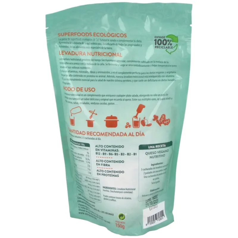 Solnatural levadura nutricional vit.b12 150g | Farmacia Barata