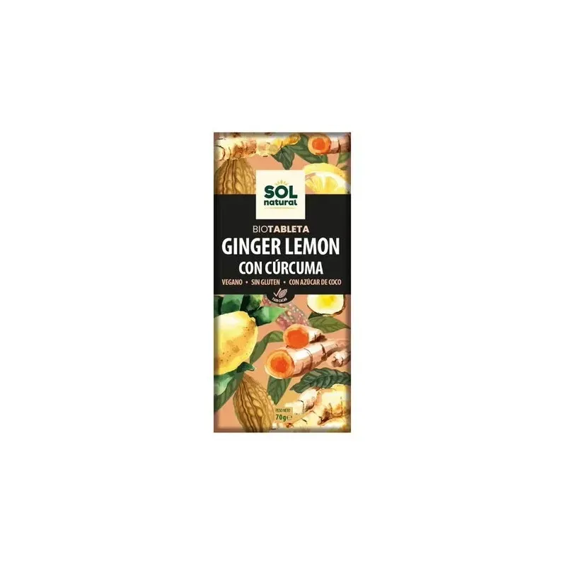Sol natural tableta chocolate jengibre limon y curcuma bio 70g | Farmacia Barata