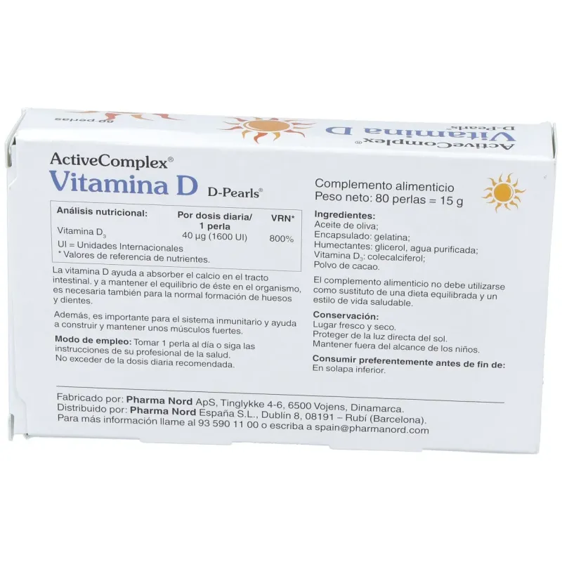 Activecomplex vit. d 40mcg. 1600ui 80perlas | Farmacia Barata