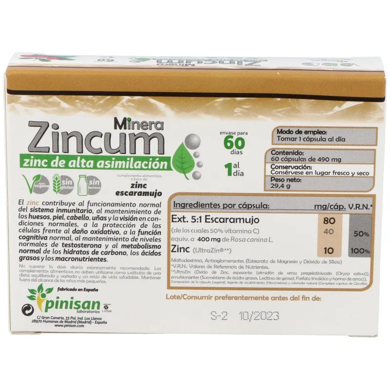 Pinisan minera zincum 60caps | Farmacia Barata