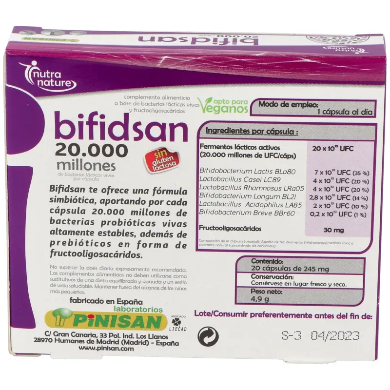 Pinisan bifidsan 20.000 millones de ufc 20 cápsulas | Farmacia Barata
