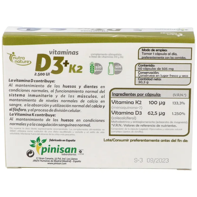 Pinisan nutra nature vitaminas d3 + k2 60caps | Farmacia Barata Pinisan nutra nature vitaminas d3 + k2 60caps | Farmacia Barata