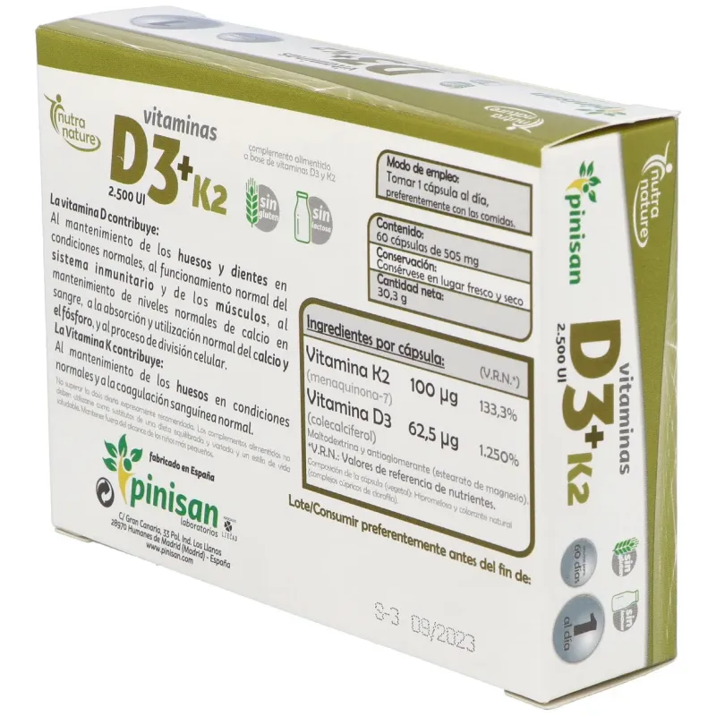 Pinisan nutra nature vitaminas d3 + k2 60caps | Farmacia Barata Pinisan nutra nature vitaminas d3 + k2 60caps | Farmacia Barata