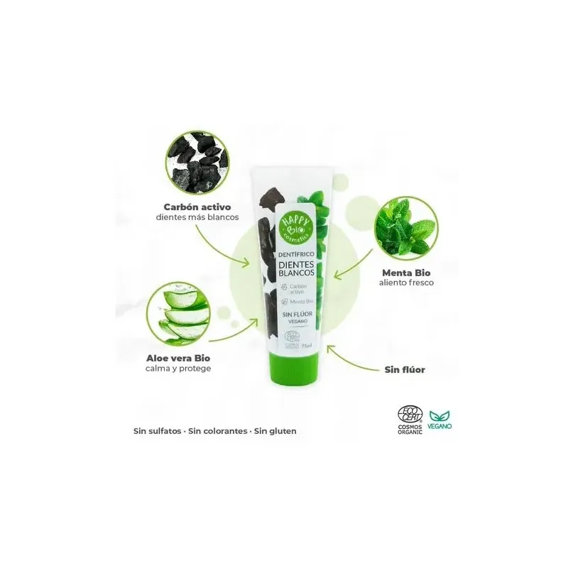 Happy bio cosmetics dentifrico dientes blancos carbon activo-menta 75ml | Farmacia Barata