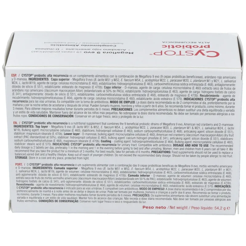Cystop probiotic alta recurrencia 60comp. | Farmacia Barata
