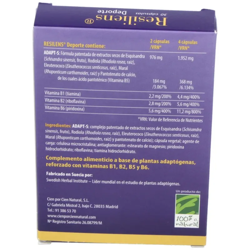 100% natural resiliens deporte 30 cápsulas | Farmacia Barata