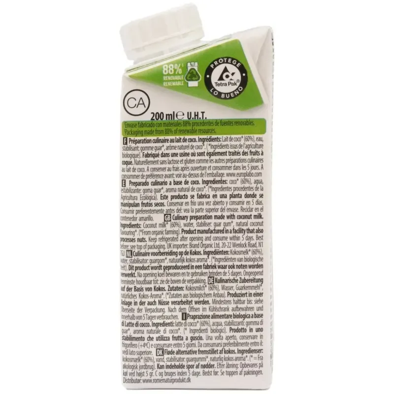 Ecomil crema ecológica de coco para cocinar 200 ml | Farmacia Barata