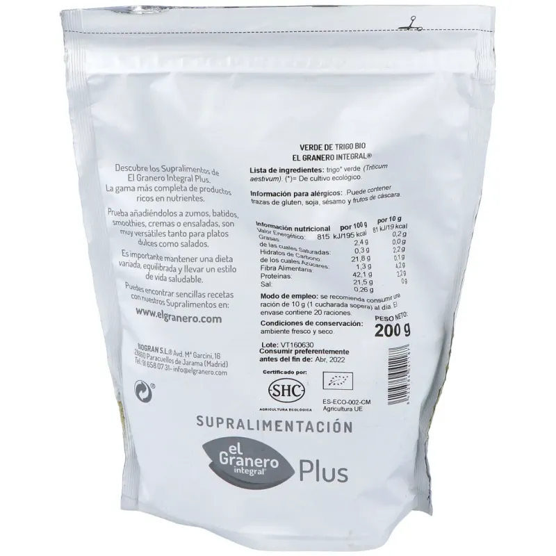 Verde de trigo superalimento bio 200gr. | Farmacia Barata Verde de trigo superalimento bio 200gr. | Farmacia Barata