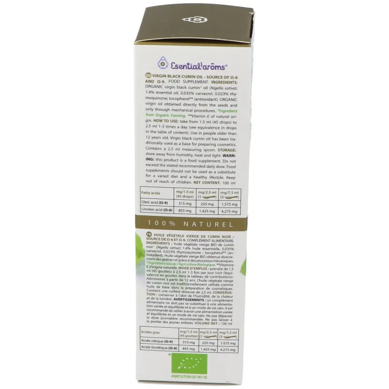 Esential'arôms aceite vegetal virgen extra comino negro 100ml | Farmacia Barata