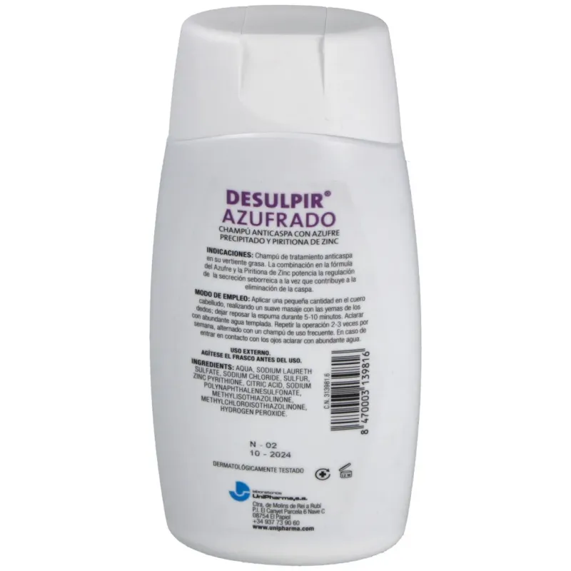 Unipharma desulpir® azufrado 200ml | Farmacia Barata Unipharma desulpir® azufrado 200ml | Farmacia Barata