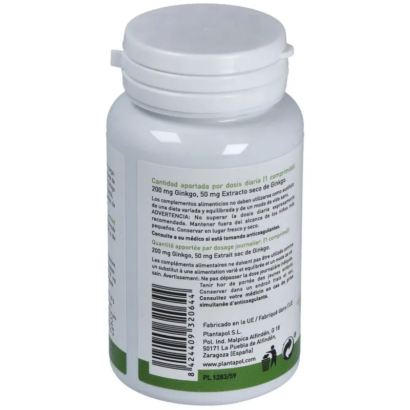 Plantapol ginkgo biloba 100 comprimidos | Farmacia Barata