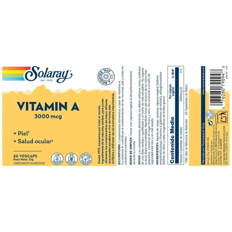 Solaray vitamina a 3000mcg 60caps | Farmacia Barata