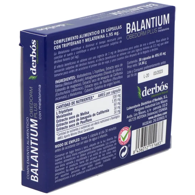 Balantium obedorm plus 30cap. | Farmacia Barata