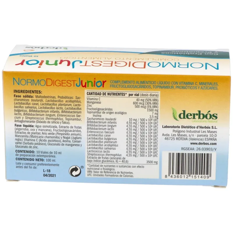 Derbos normodigest junior 10 viales | Farmacia Barata