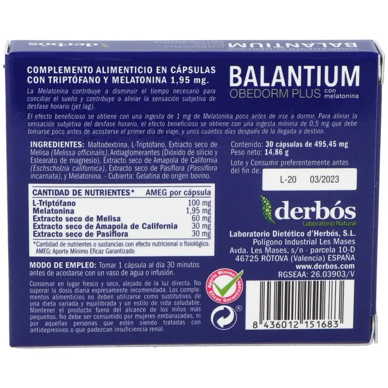 Balantium obedorm plus 30cap. | Farmacia Barata