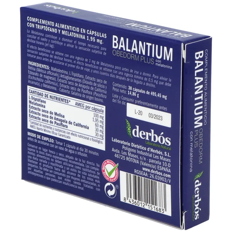 Balantium obedorm plus 30cap. | Farmacia Barata