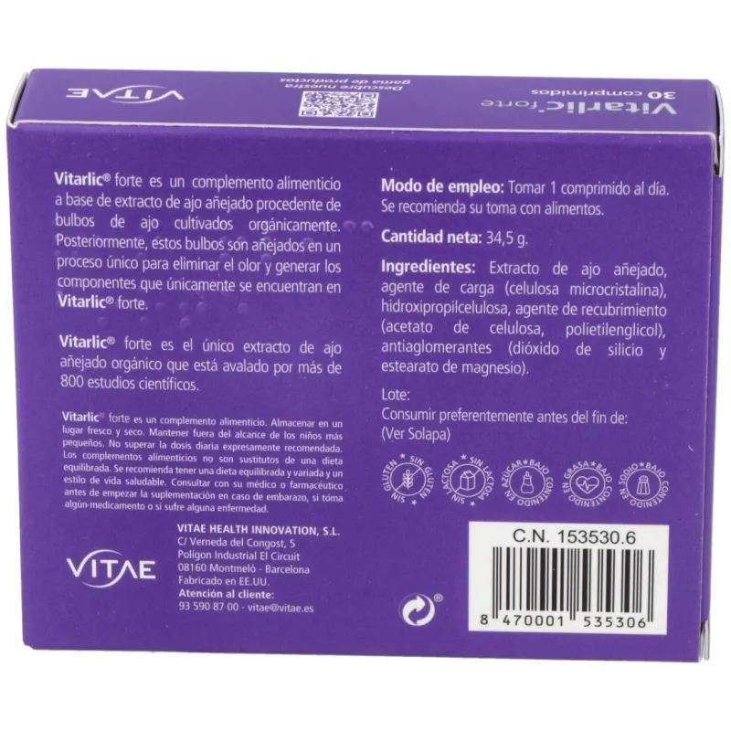 Vitarlic forte (kyolic forte) 1000mg. 30comp. | Farmacia Barata