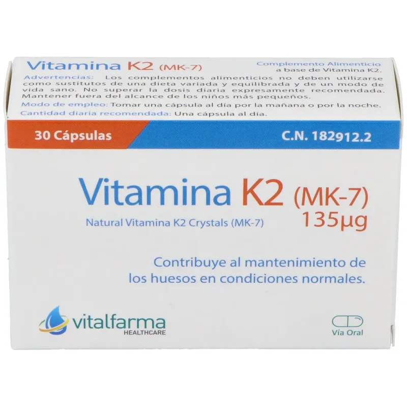 Vitalfarma vitamina k2 135 mcg 30 capsulas | Farmacia Barata