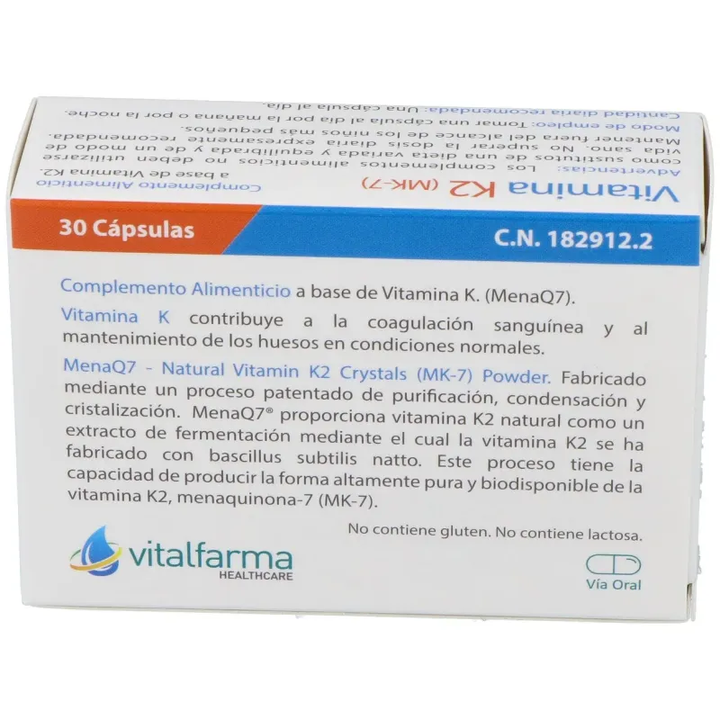 Vitalfarma vitamina k2 135 mcg 30 capsulas | Farmacia Barata