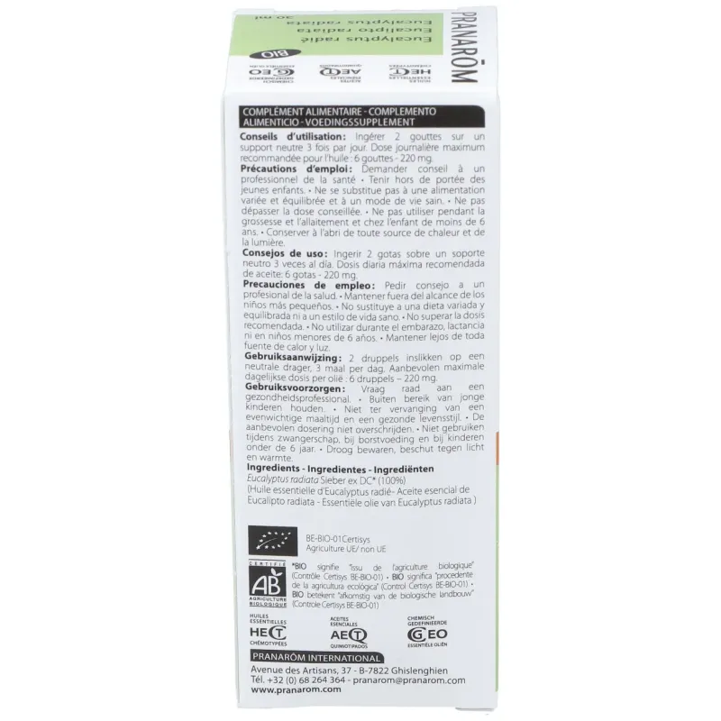 Pranarôm aceite esencial de eucalipto radiata bio 30ml | Farmacia Barata