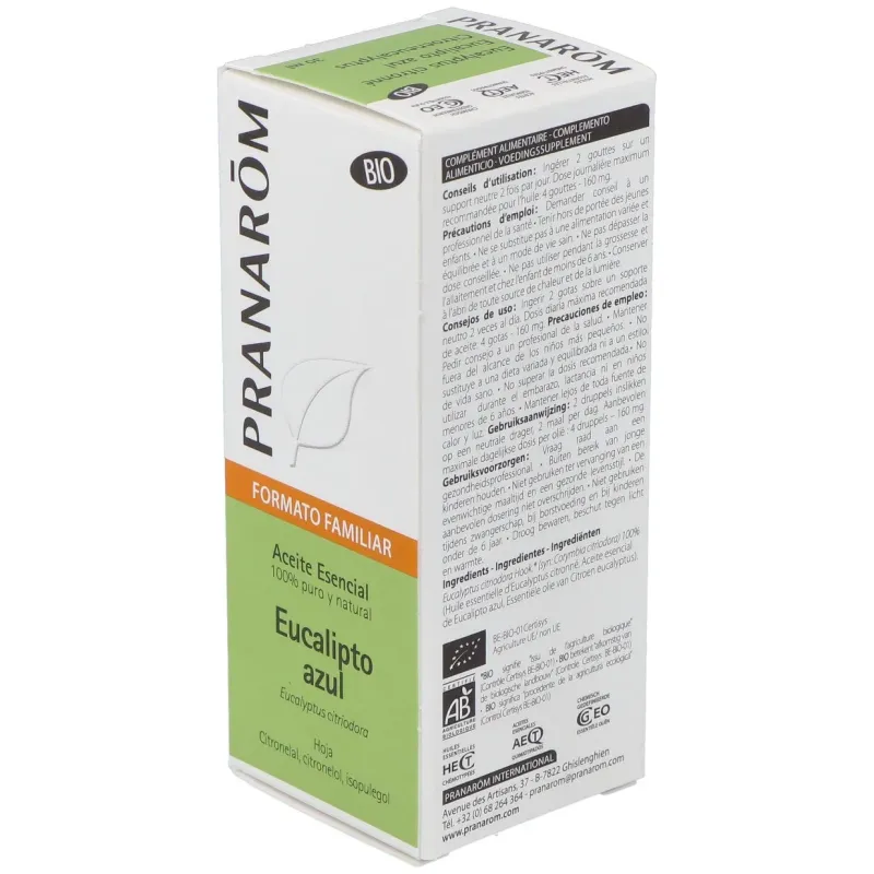Pranarôm aceite esencial de eucalipto azul bio formato familiar 30ml | Farmacia Barata Pranarôm aceite esencial de eucalipto azul bio formato familiar 30ml | Farmacia Barata