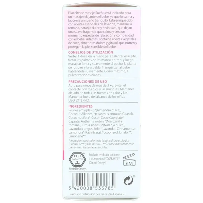 Pranarôm pranabb aceite de masaje sueño bio 30ml | Farmacia Barata
