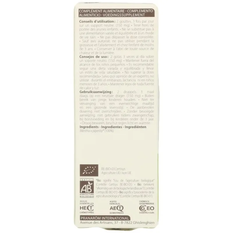 Pranarôm aceite esencial de menta piperita bio 5ml | Farmacia Barata Pranarôm aceite esencial de menta piperita bio 5ml | Farmacia Barata